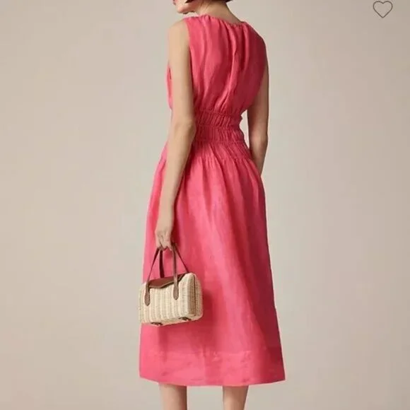 J.Crew Hyacinth V-Neck Ramie Dress Pink Size M Petite - Picture 2 of 6